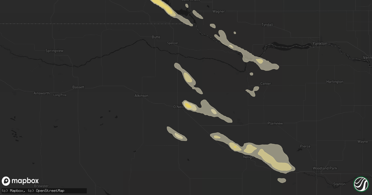 Hail map in Oneill, NE on August 23, 2026