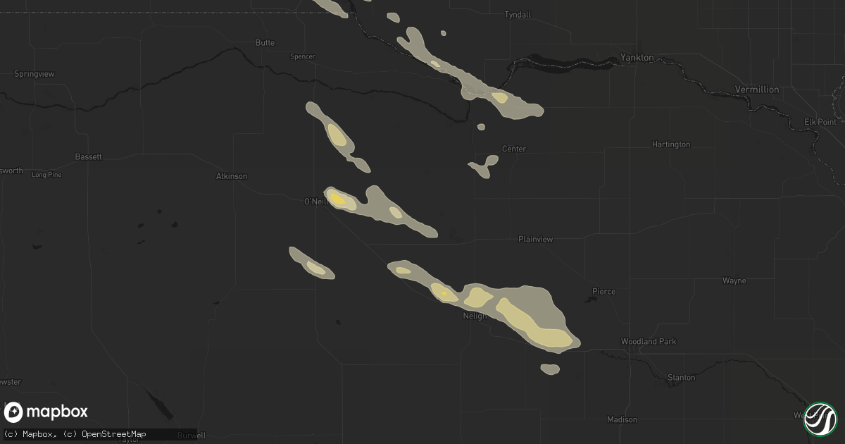 Hail map in Orchard, NE on August 23, 2026