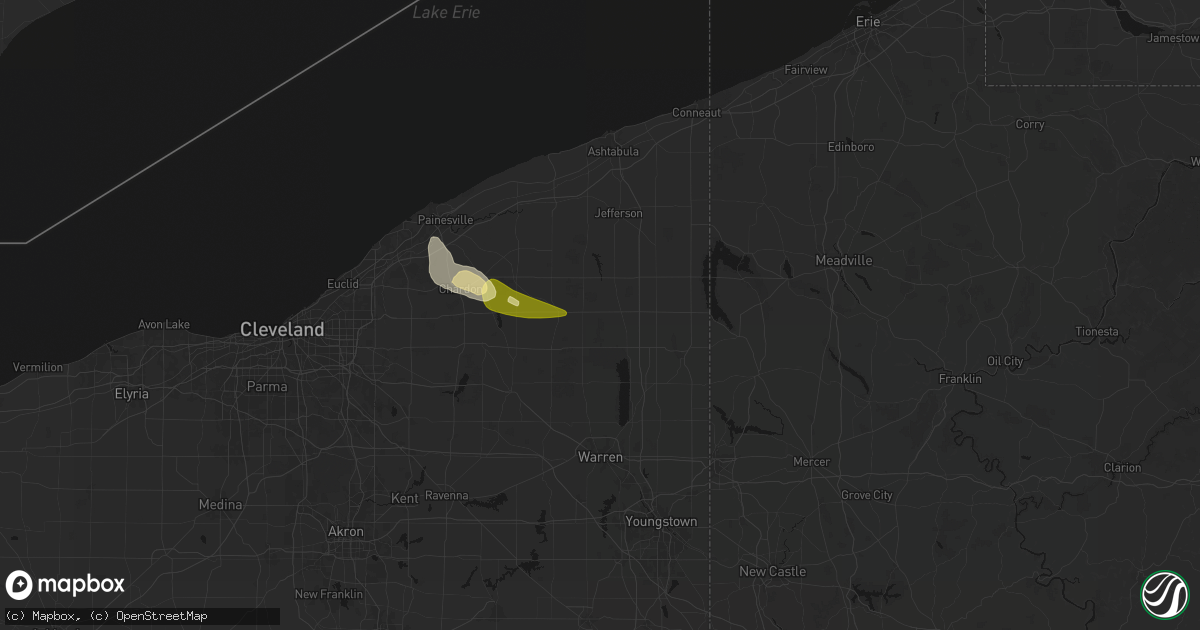 Hail map in Orwell, OH on August 23, 2026