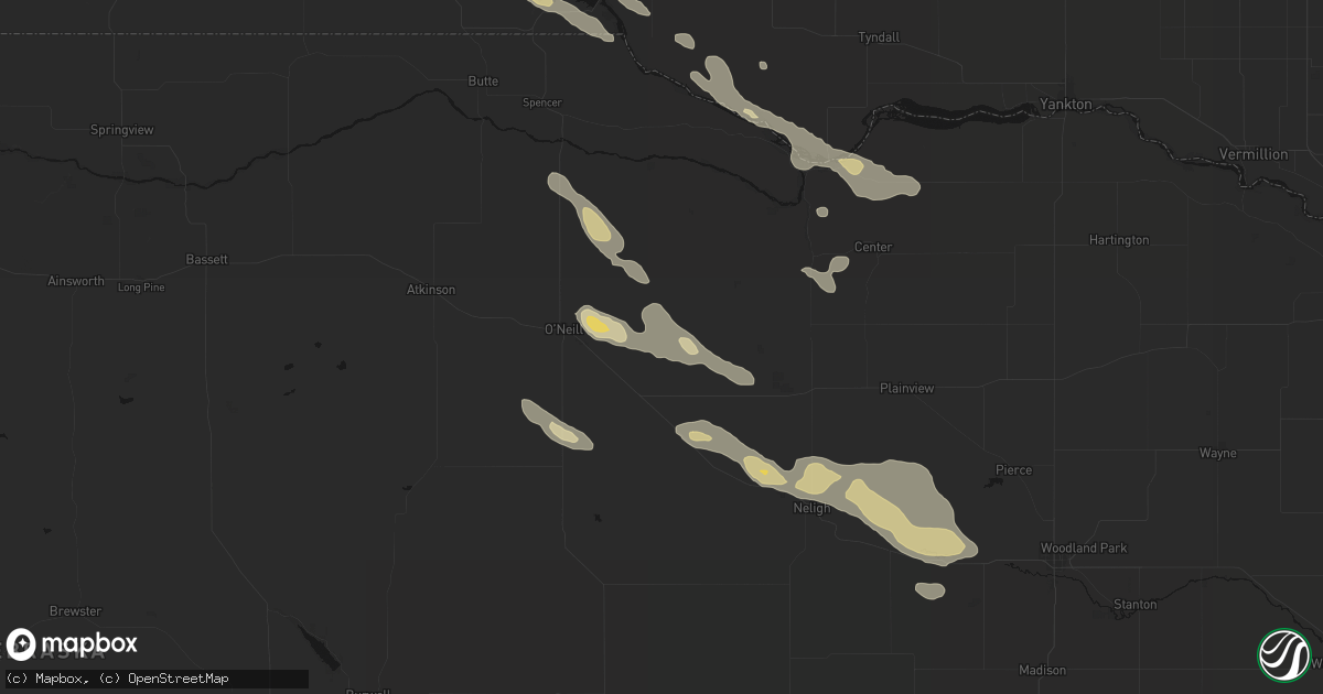 Hail map in Page, NE on August 23, 2026