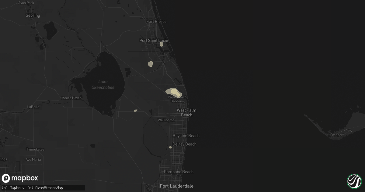 Hail map in Palm Beach Gardens, FL on August 23, 2026