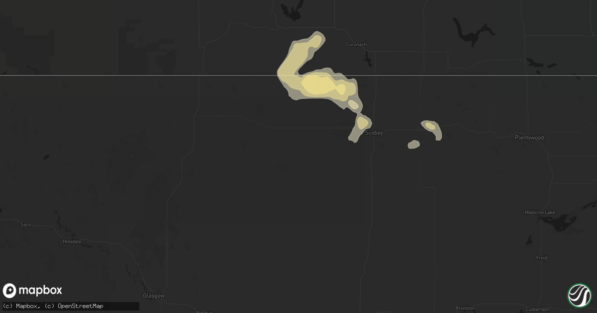 Hail map in Peerless, MT on August 23, 2026