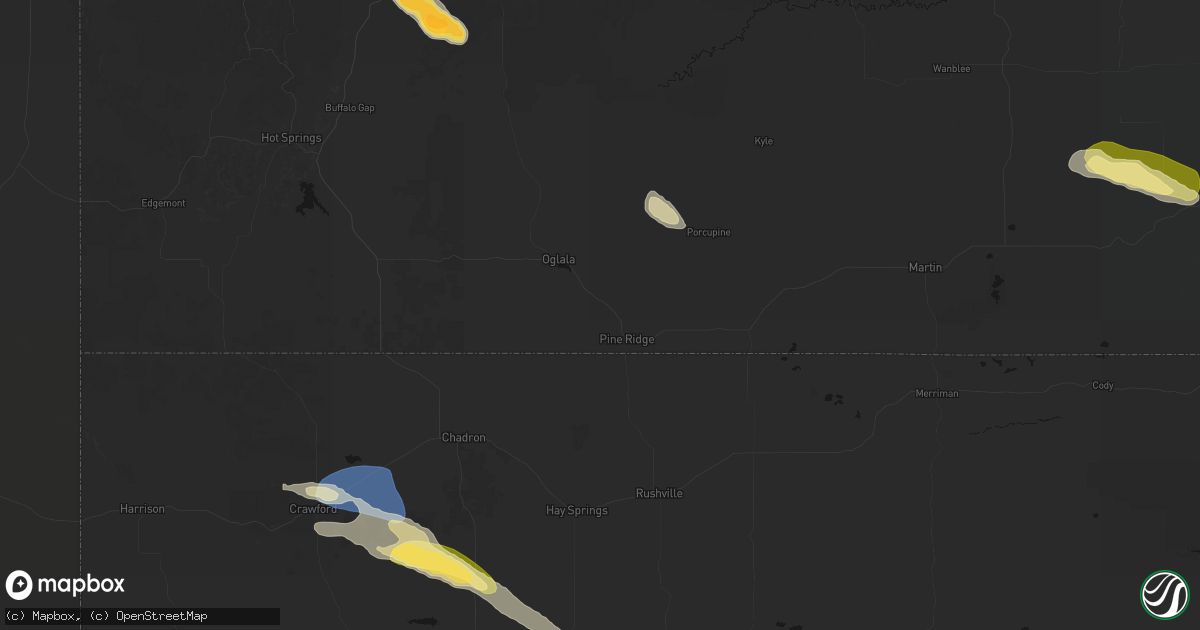 Hail map in Pine Ridge, SD on August 23, 2026