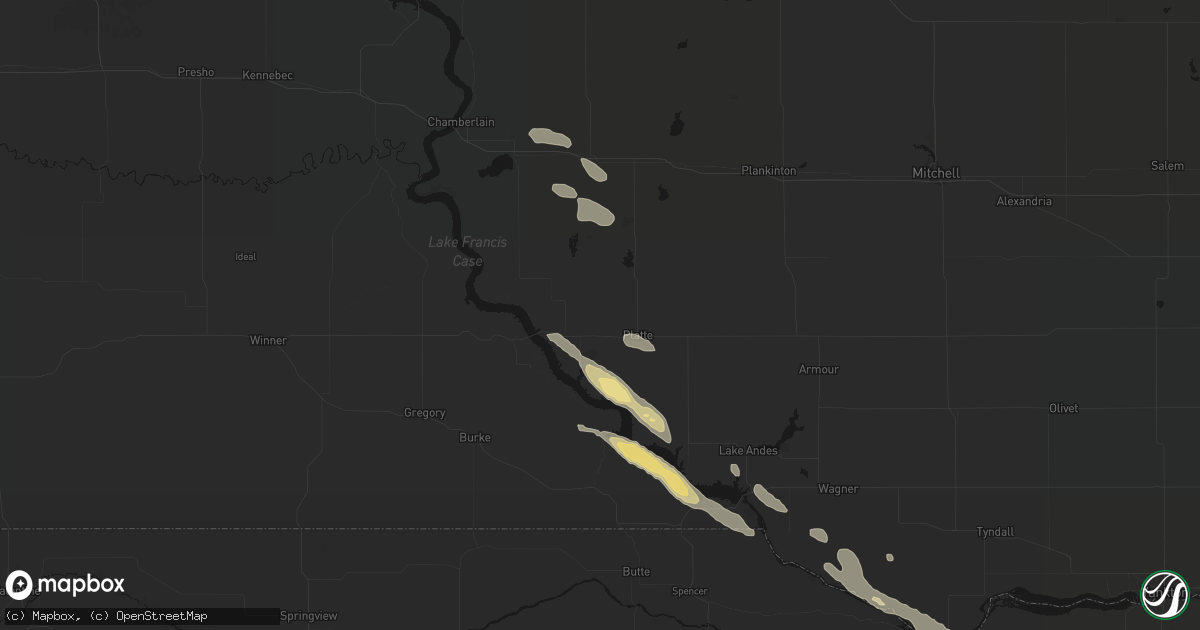 Hail map in Platte, SD on August 23, 2026