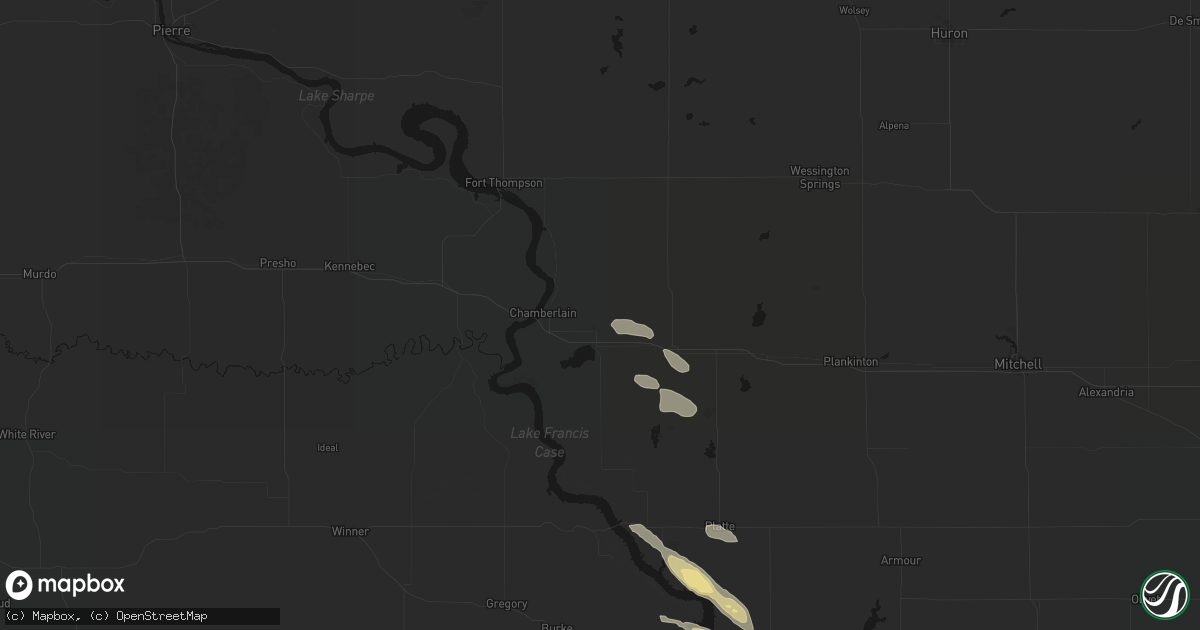 Hail map in Pukwana, SD on August 23, 2026