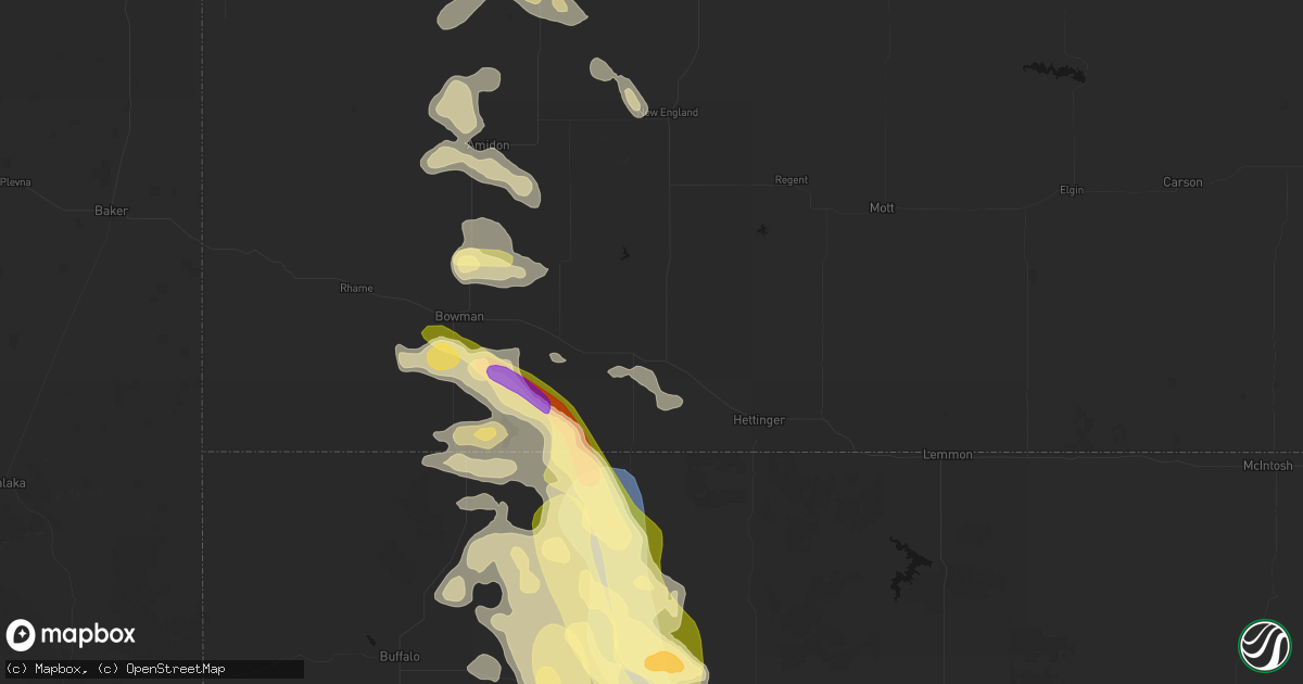 Hail map in Reeder, ND on August 23, 2026