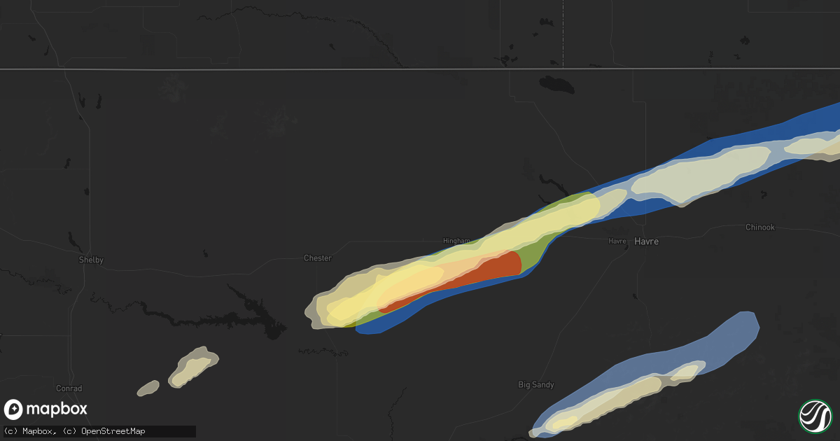 Hail map in Rudyard, MT on August 23, 2026