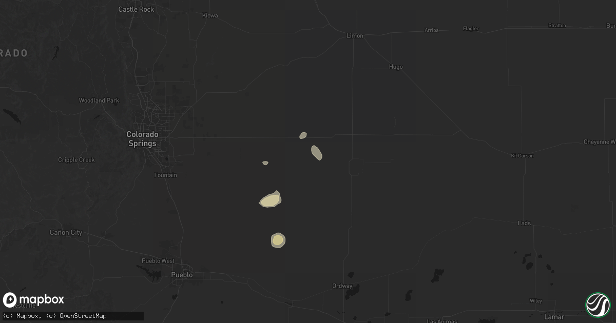 Hail map in Rush, CO on August 23, 2026