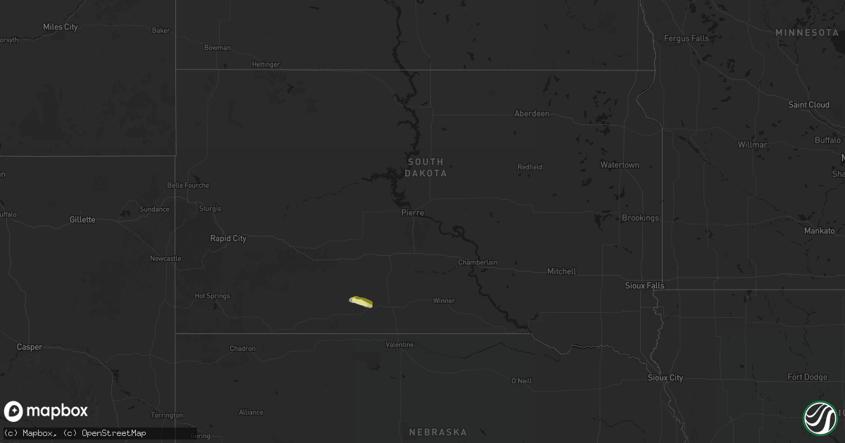 Hail map in South Dakota on August 23, 2026