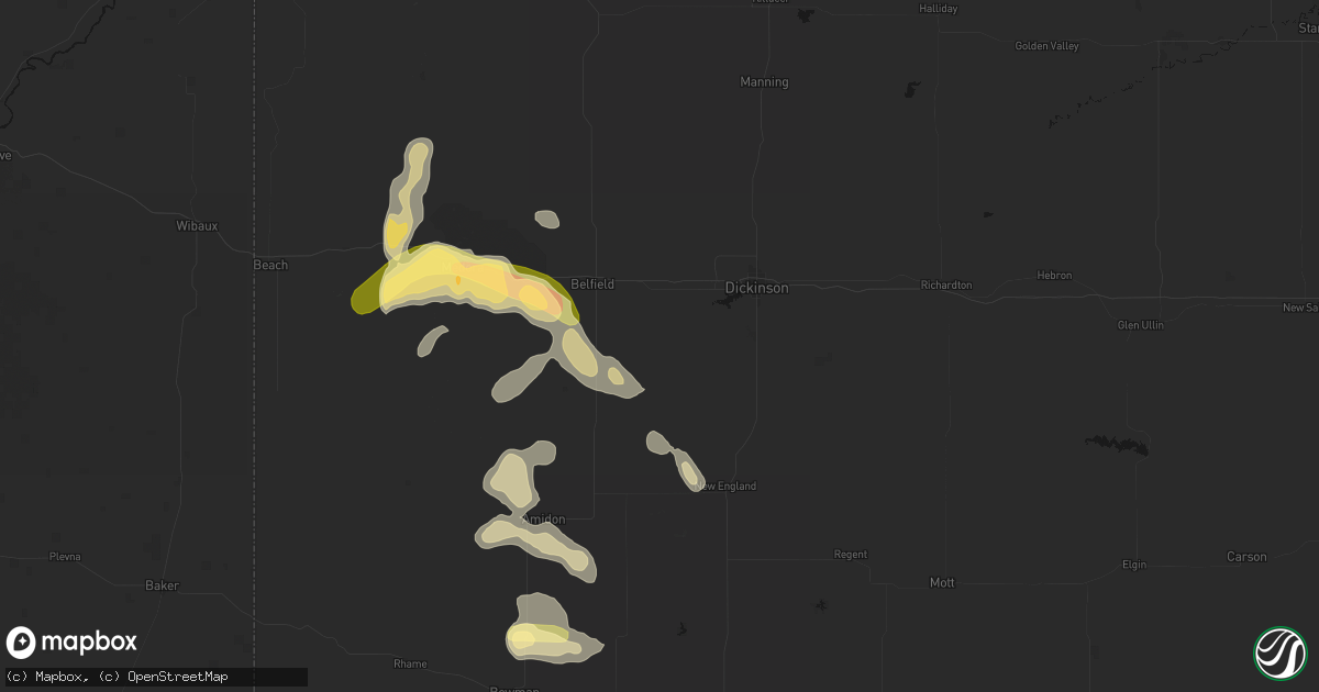 Hail map in South Heart, ND on August 23, 2026