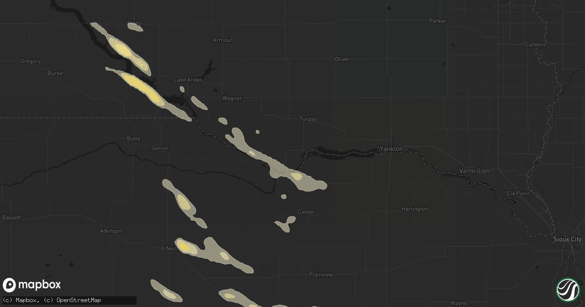 Hail map in Springfield, SD on August 23, 2026