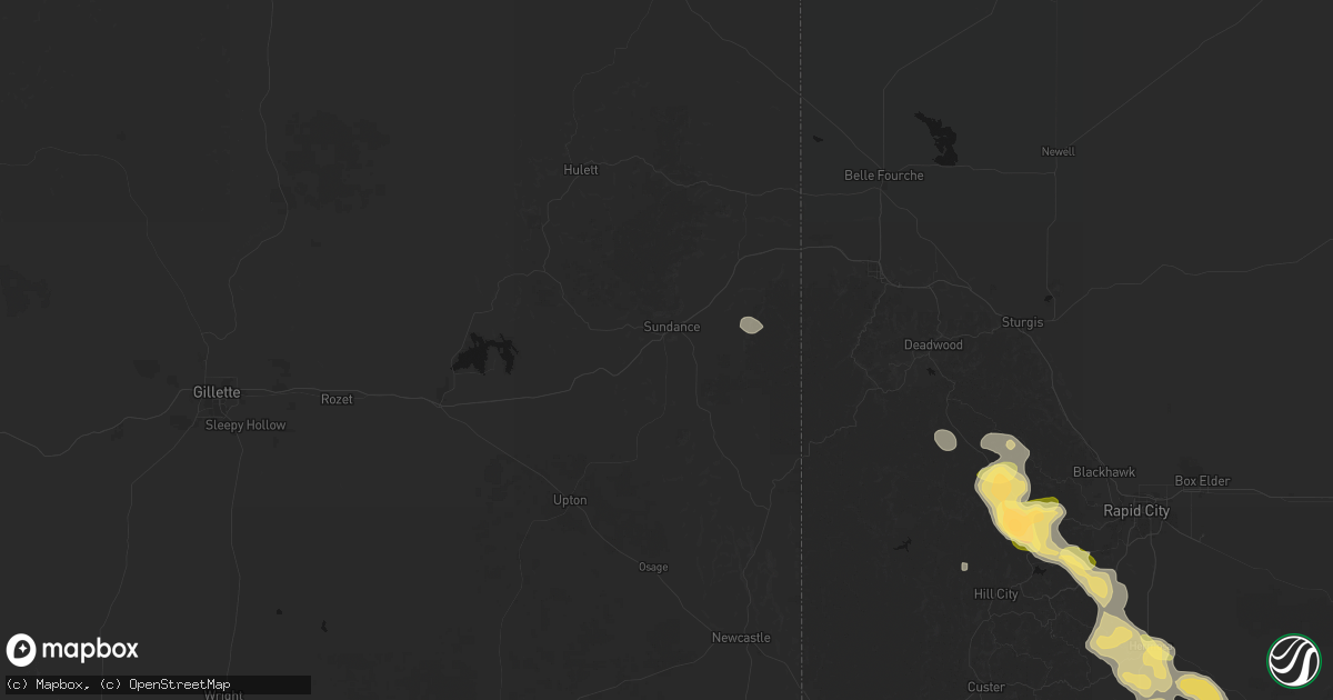 Hail map in Sundance, WY on August 23, 2026