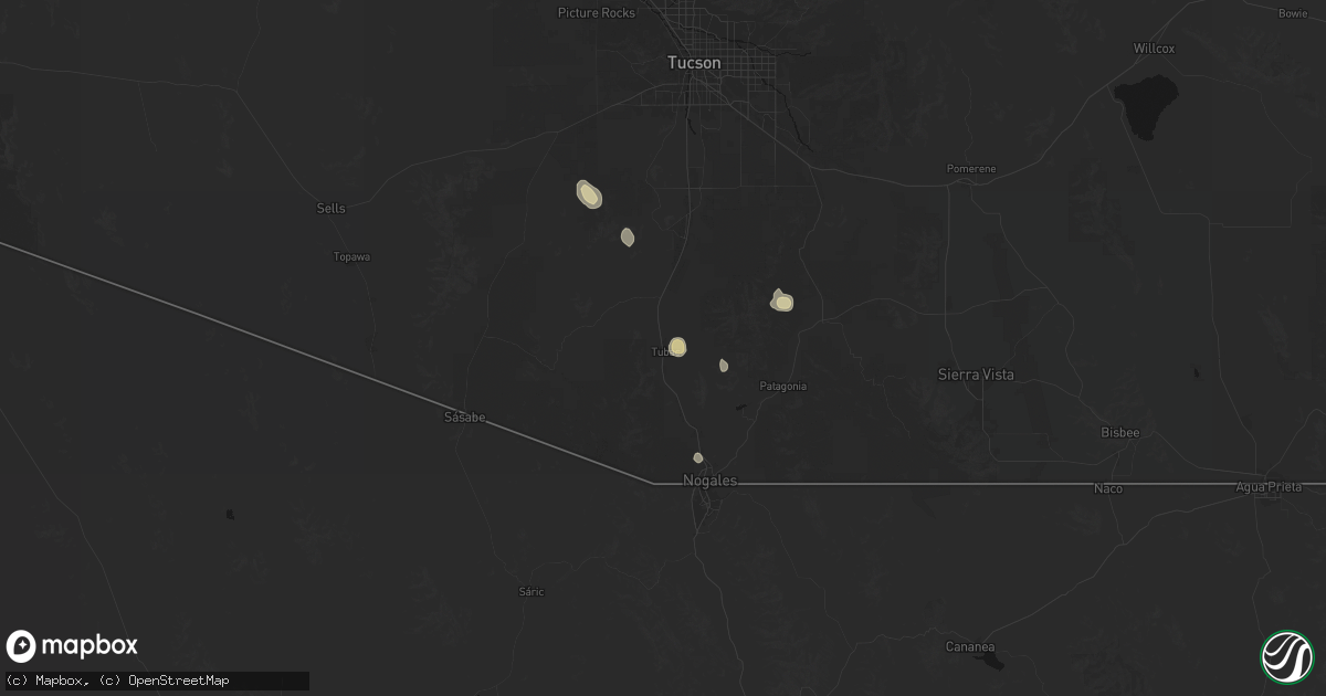 Hail map in Tubac, AZ on August 23, 2026