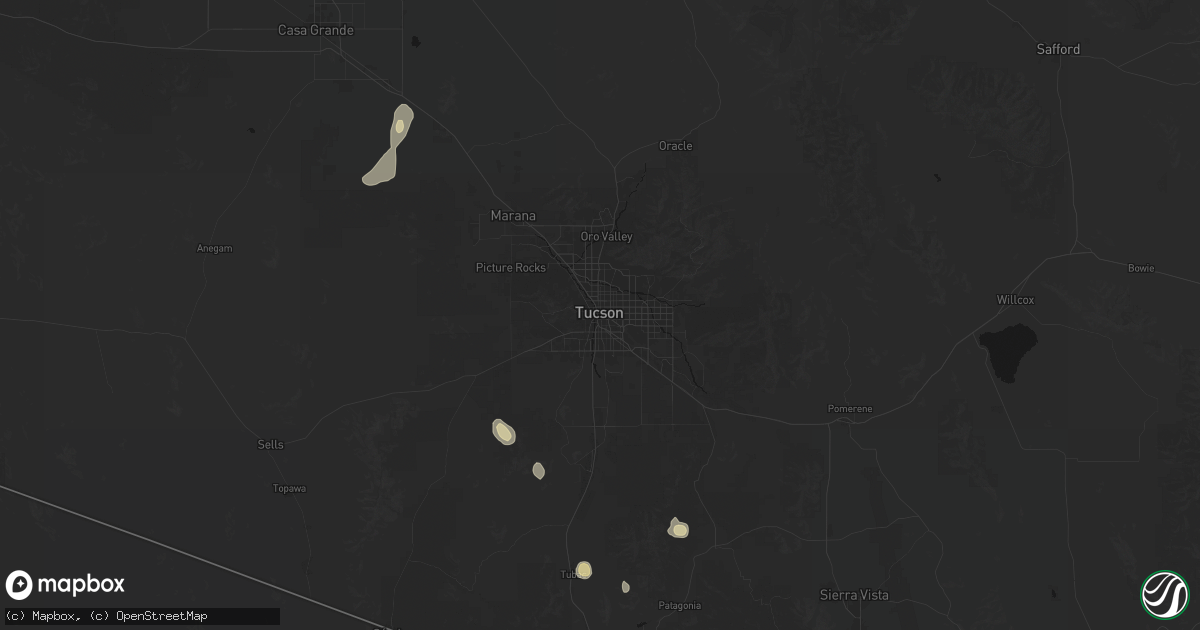 Hail map in Tucson, AZ on August 23, 2026