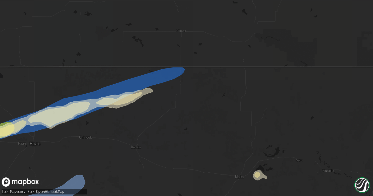 Hail map in Turner, MT on August 23, 2026