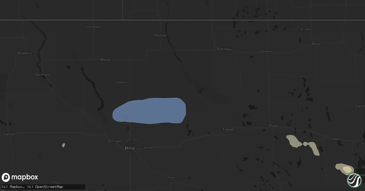 Hail map in Upham, ND on August 23, 2026