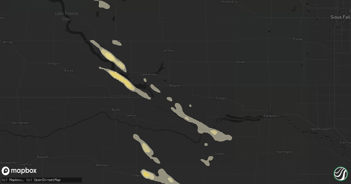 Hail map in Wagner, SD on August 23, 2026