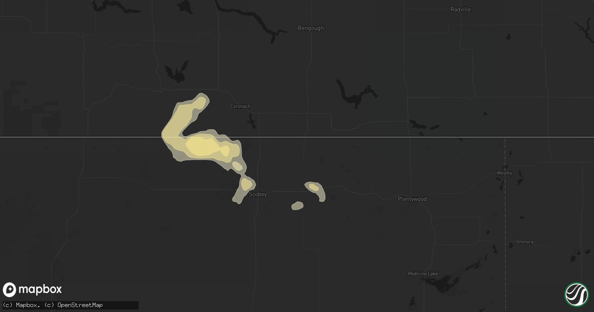 Hail map in Whitetail, MT on August 23, 2026