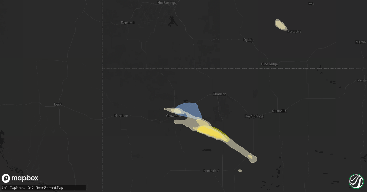 Hail map in Whitney, NE on August 23, 2026