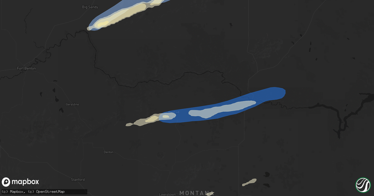 Hail map in Winifred, MT on August 23, 2026