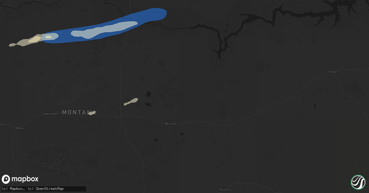 Hail map in Winnett, MT on August 23, 2026