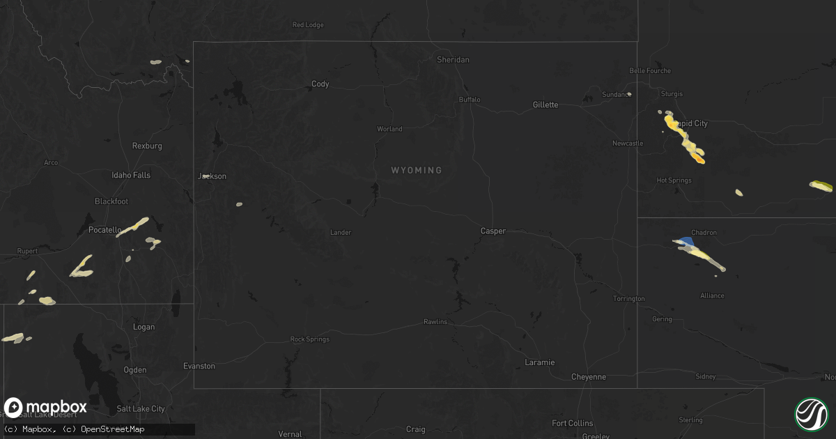 Hail map in Wyoming on August 23, 2026
