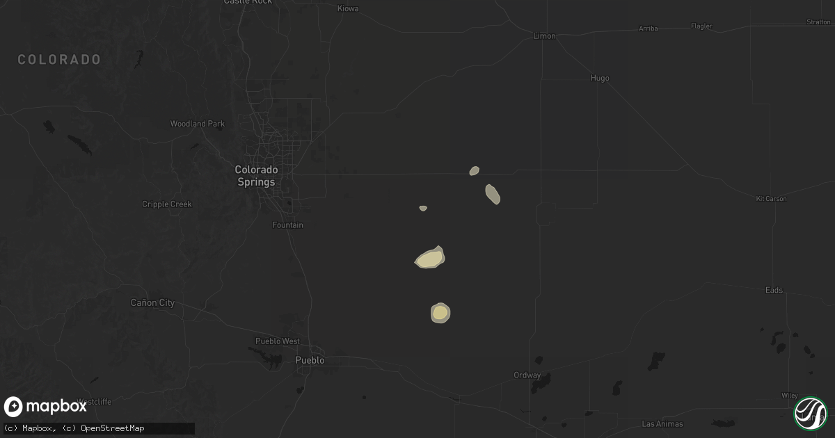 Hail map in Yoder, CO on August 23, 2026