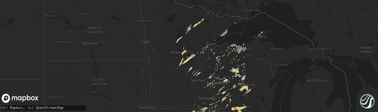 Hail map in Minnesota on August 24, 2014