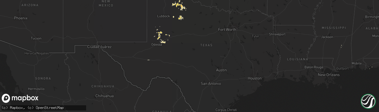 Hail map in Texas on August 24, 2014