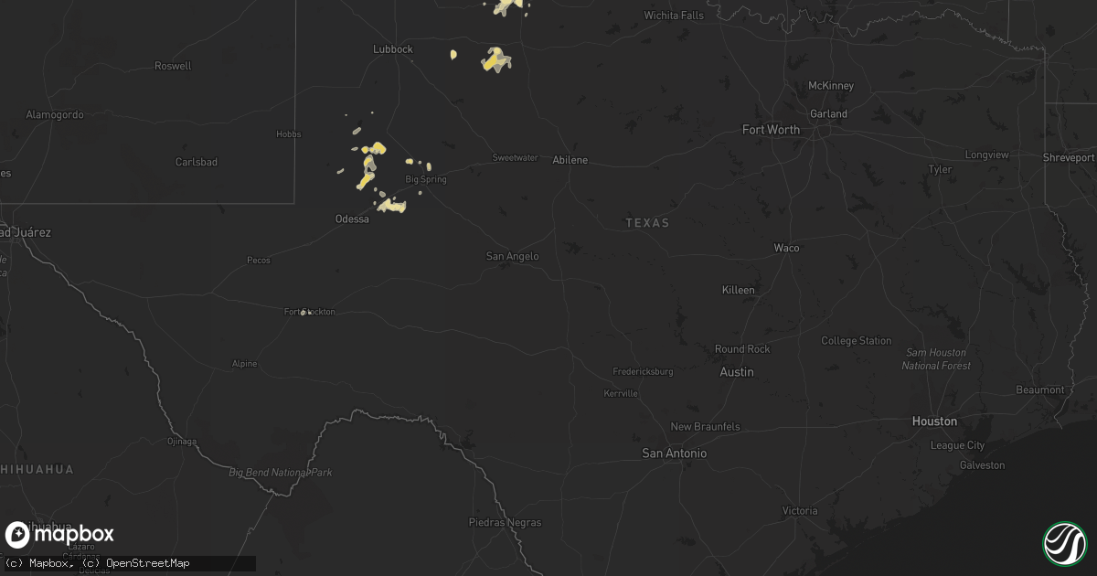 Hail map in Texas on August 24, 2014