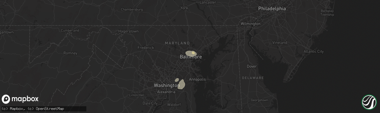 Hail map in Baltimore, MD on August 24, 2015