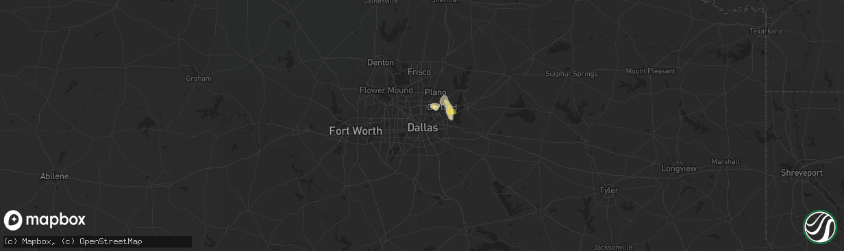 Hail map in Dallas, TX on August 24, 2015