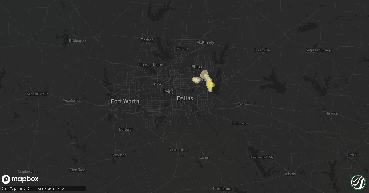 Hail map in Dallas, TX on August 24, 2015