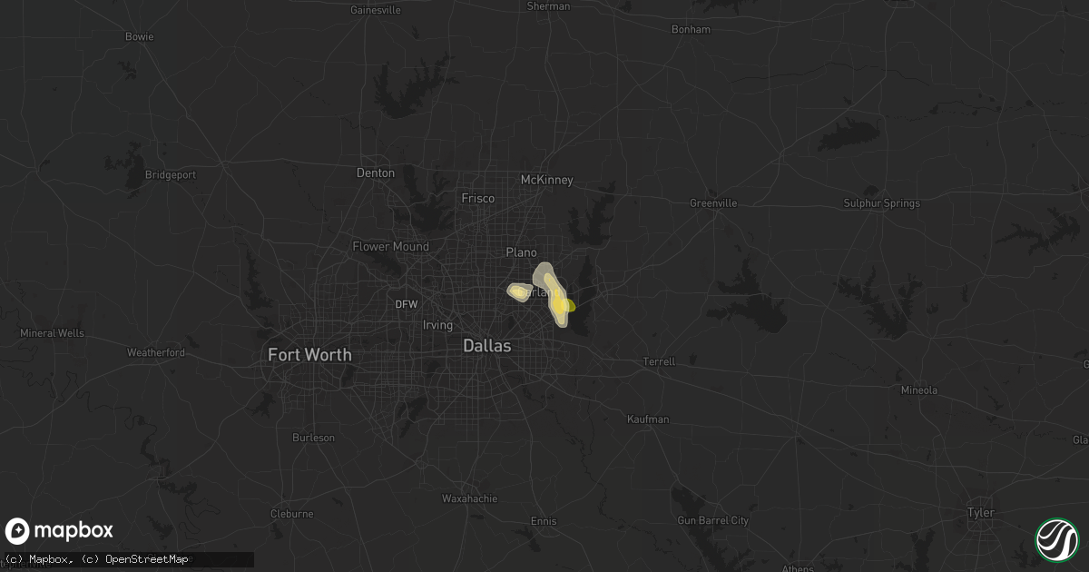 Hail map in Garland, TX on August 24, 2015