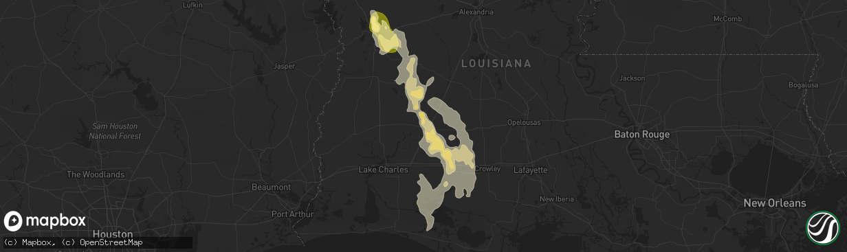 Hail map in Kinder, LA on August 24, 2015