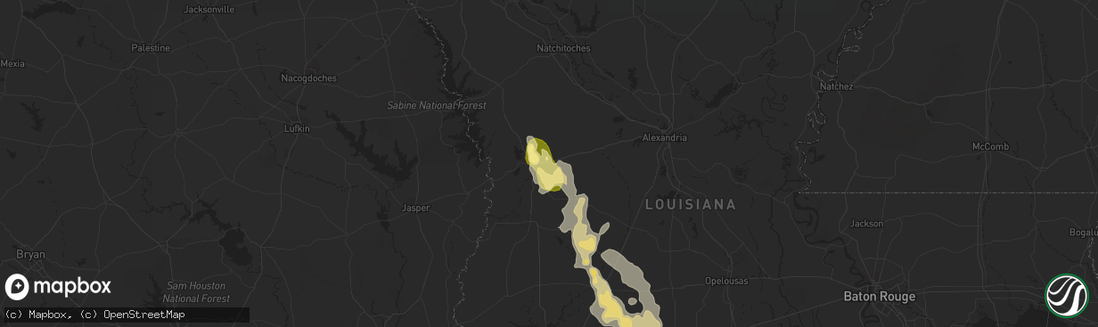 Hail map in Leesville, LA on August 24, 2015