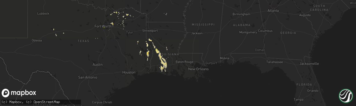 Hail map in Louisiana on August 24, 2015