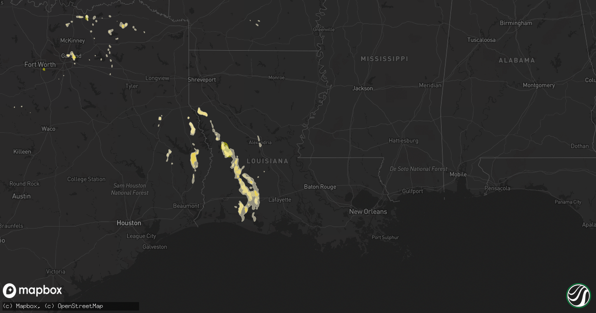 Hail map in Louisiana on August 24, 2015