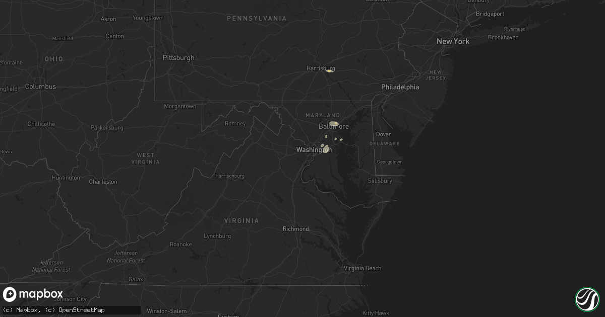 Hail map in Maryland on August 24, 2015
