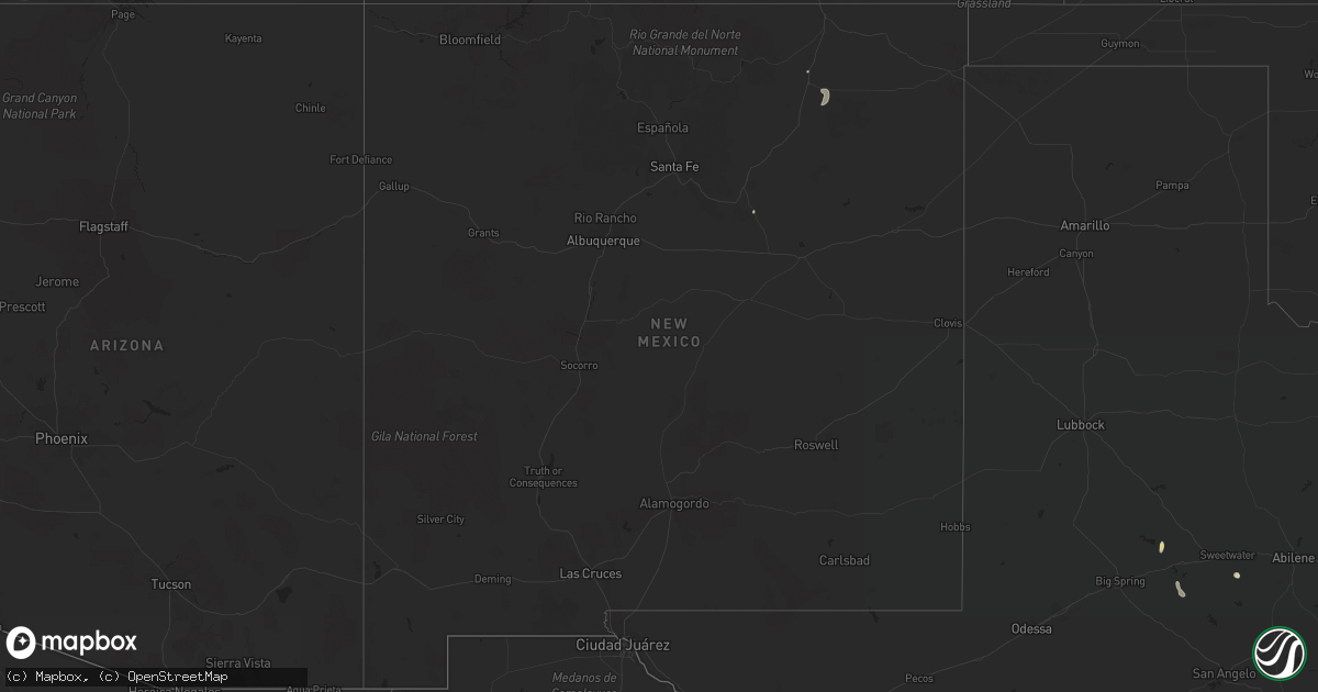 Hail map in New Mexico on August 24, 2015