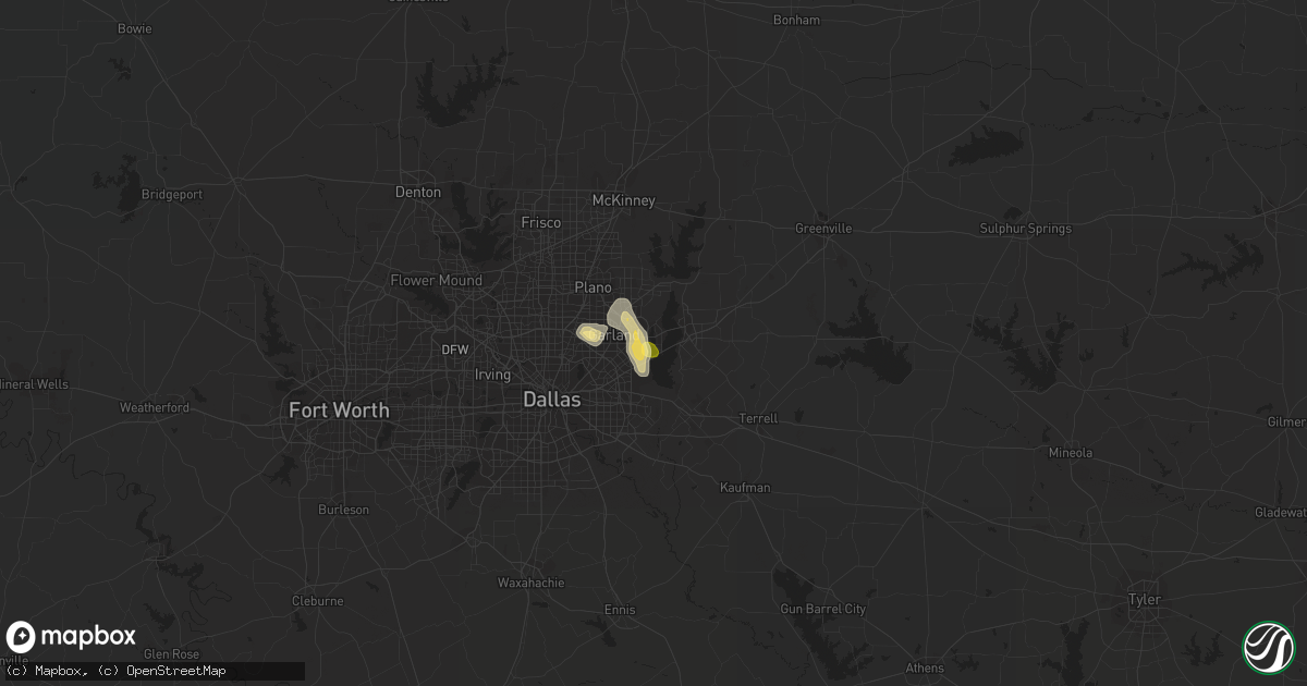 Hail map in Rowlett, TX on August 24, 2015