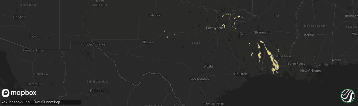 Hail map in Texas on August 24, 2015