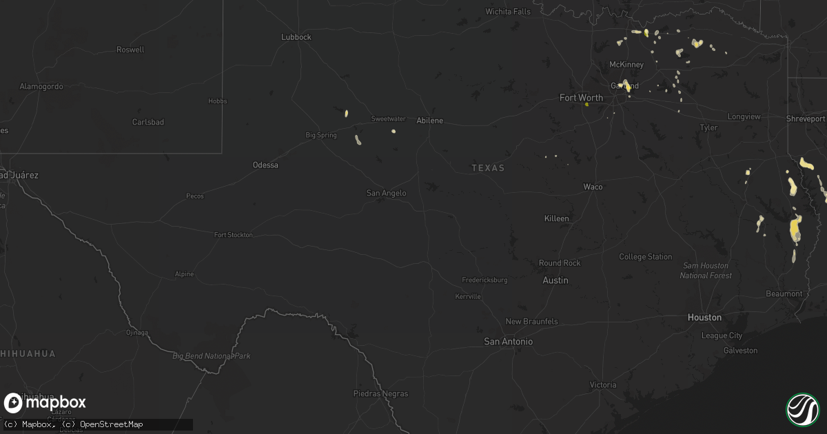 Hail map in Texas on August 24, 2015