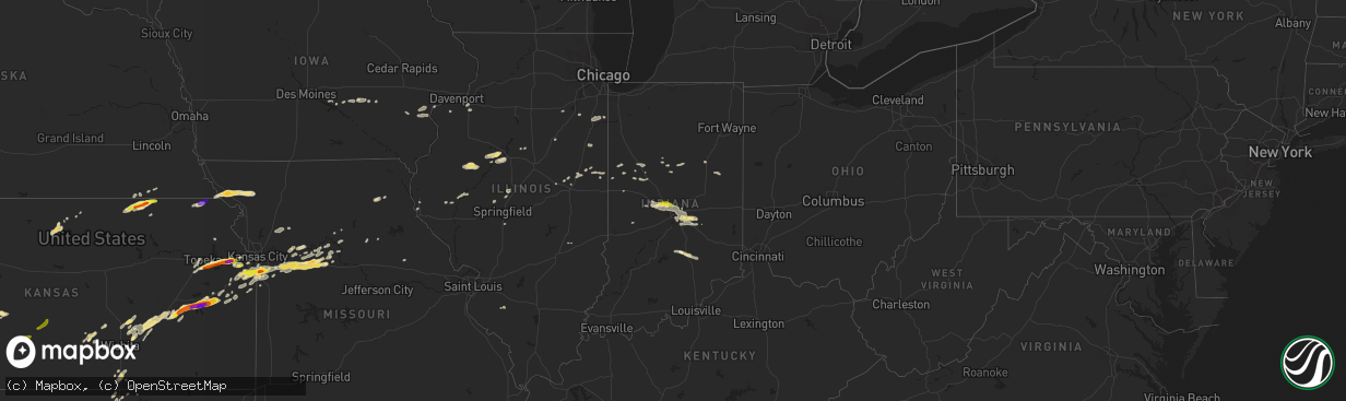 Hail map in Indiana on August 24, 2016