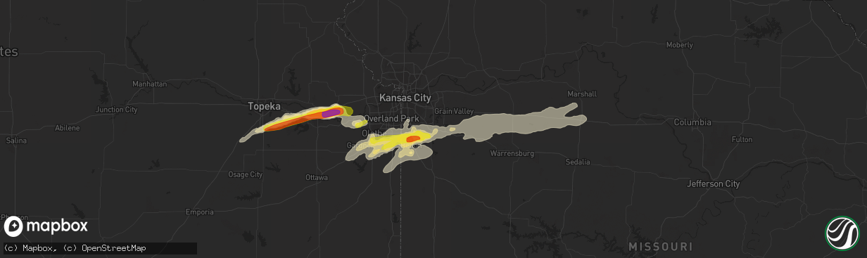 Hail map in Lees Summit, MO on August 24, 2016