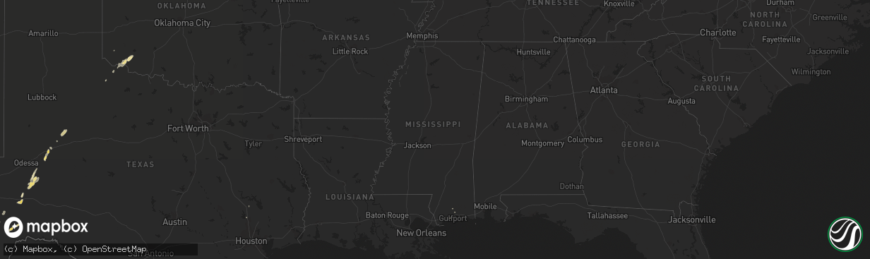 Hail map in Mississippi on August 24, 2016