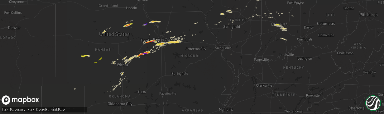 Hail map in Missouri on August 24, 2016