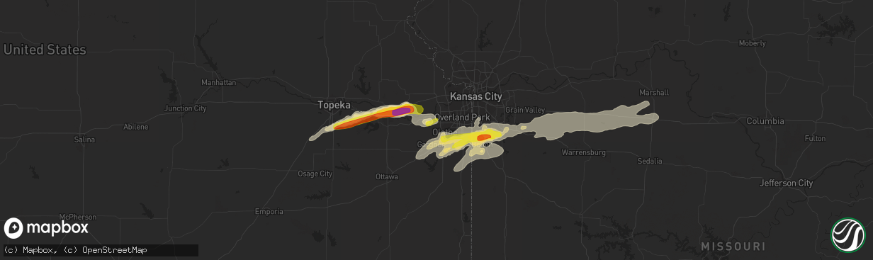 Hail map in Olathe, KS on August 24, 2016