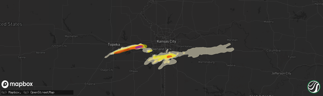 Hail map in Overland Park, KS on August 24, 2016