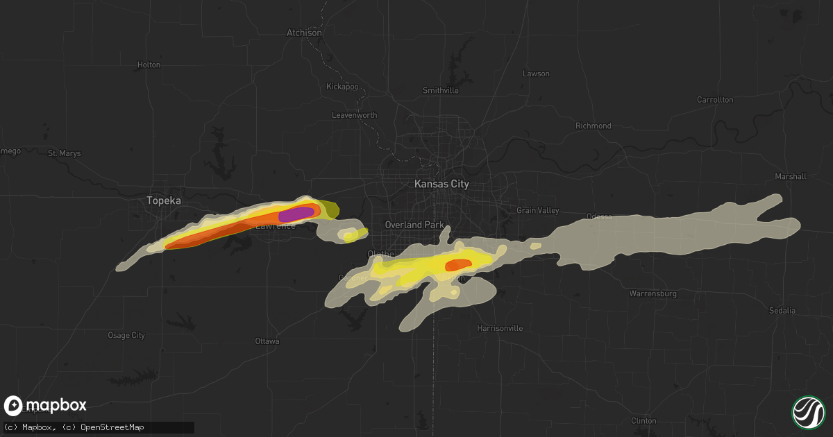 Hail map in Overland Park, KS on August 24, 2016